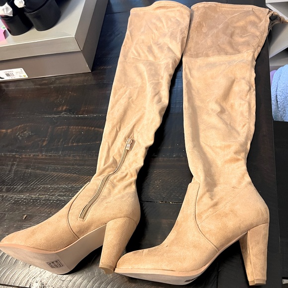 Tan Over the Knee High Heel Boots - Picture 1 of 4